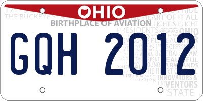 OH license plate GQH2012