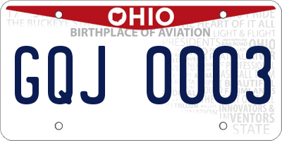 OH license plate GQJ0003