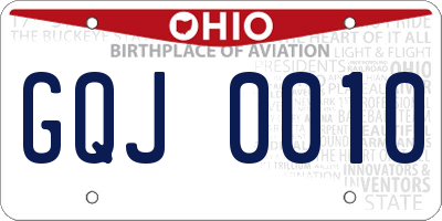 OH license plate GQJ0010