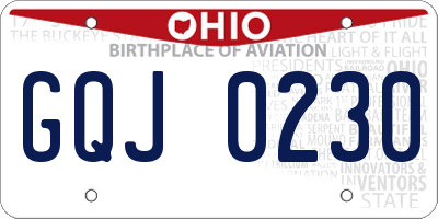 OH license plate GQJ0230
