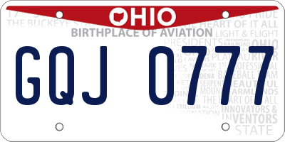 OH license plate GQJ0777