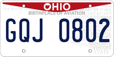 OH license plate GQJ0802