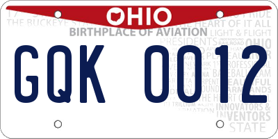 OH license plate GQK0012