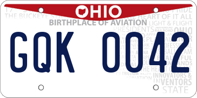 OH license plate GQK0042