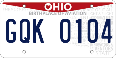 OH license plate GQK0104
