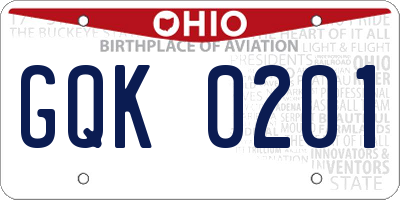 OH license plate GQK0201
