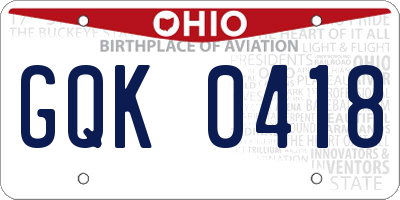 OH license plate GQK0418