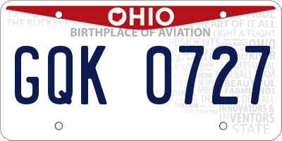 OH license plate GQK0727