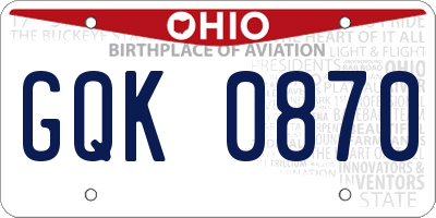 OH license plate GQK0870