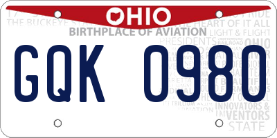 OH license plate GQK0980