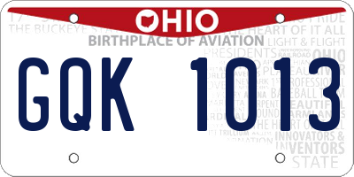 OH license plate GQK1013