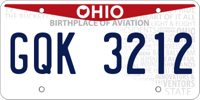 OH license plate GQK3212