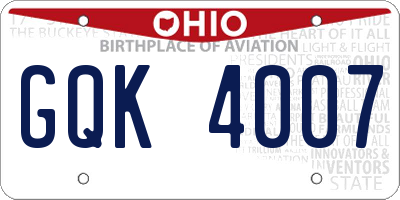 OH license plate GQK4007