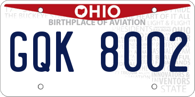 OH license plate GQK8002
