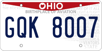 OH license plate GQK8007