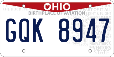OH license plate GQK8947