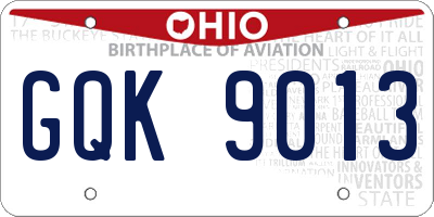 OH license plate GQK9013