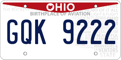 OH license plate GQK9222