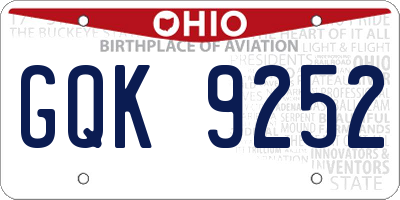 OH license plate GQK9252