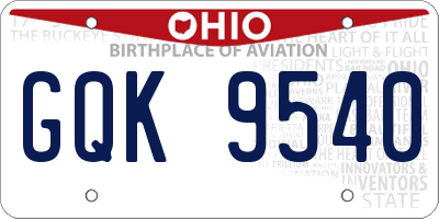 OH license plate GQK9540