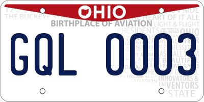 OH license plate GQL0003