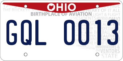 OH license plate GQL0013