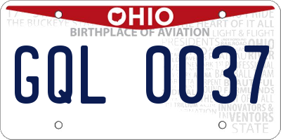 OH license plate GQL0037