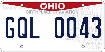 OH license plate GQL0043