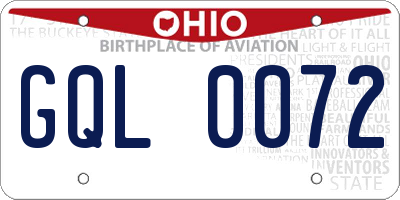 OH license plate GQL0072