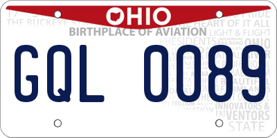OH license plate GQL0089