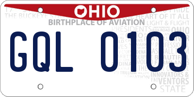 OH license plate GQL0103