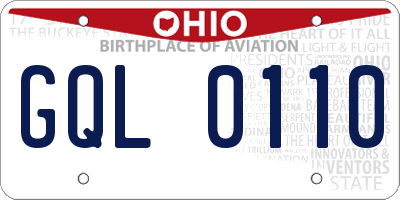 OH license plate GQL0110