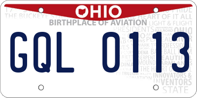 OH license plate GQL0113