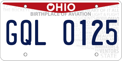 OH license plate GQL0125