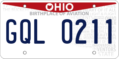 OH license plate GQL0211