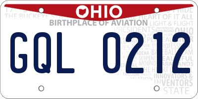 OH license plate GQL0212