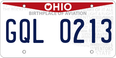 OH license plate GQL0213