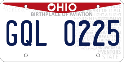 OH license plate GQL0225