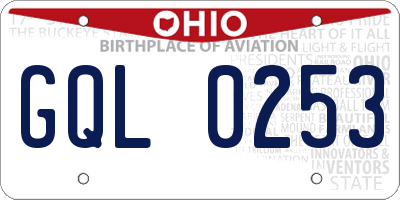 OH license plate GQL0253