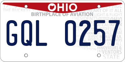 OH license plate GQL0257