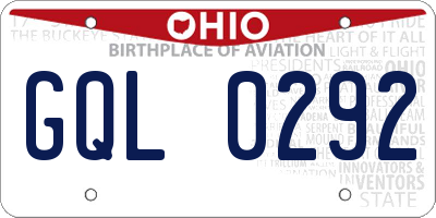 OH license plate GQL0292