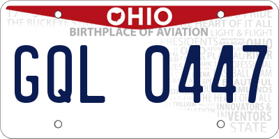 OH license plate GQL0447