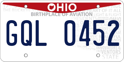 OH license plate GQL0452