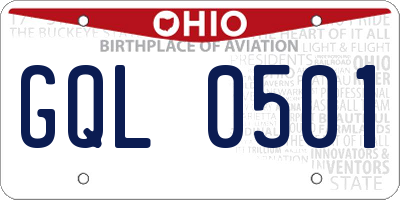 OH license plate GQL0501