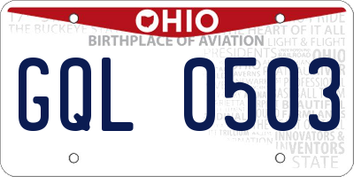 OH license plate GQL0503
