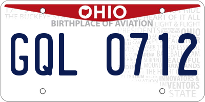 OH license plate GQL0712