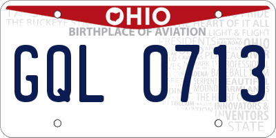OH license plate GQL0713