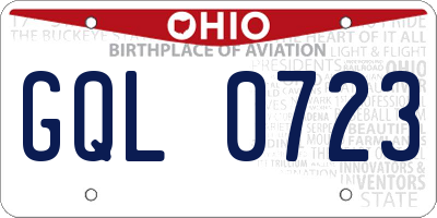 OH license plate GQL0723