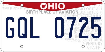OH license plate GQL0725
