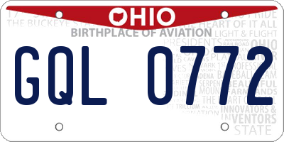 OH license plate GQL0772